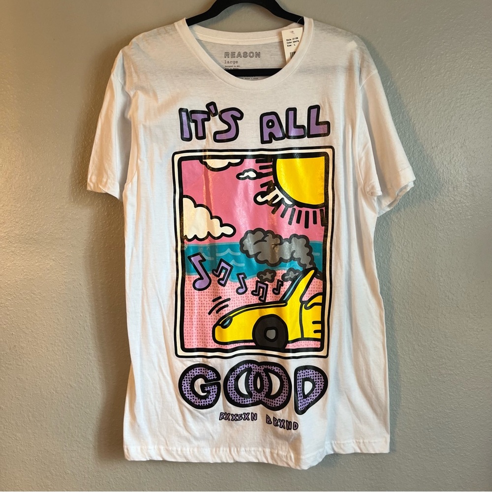 Reason Brand Men’s White “ It’s All Good” Graphic Tee Large